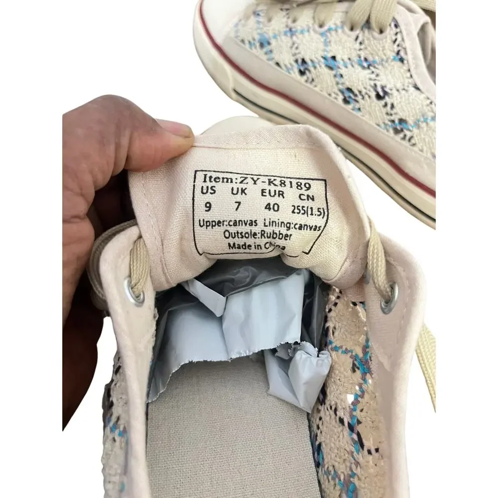 Mesh Canvas Boho Crochet Breathable Sneaker Sz 9